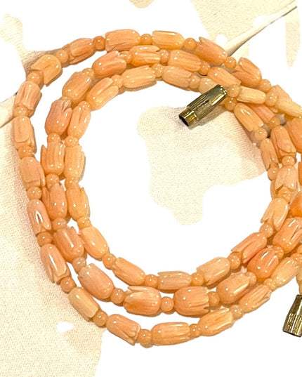 Genuine Carved Hawaii Pikake Coral Necklace 24” Hawaiian Flower 7mm Light Pink
