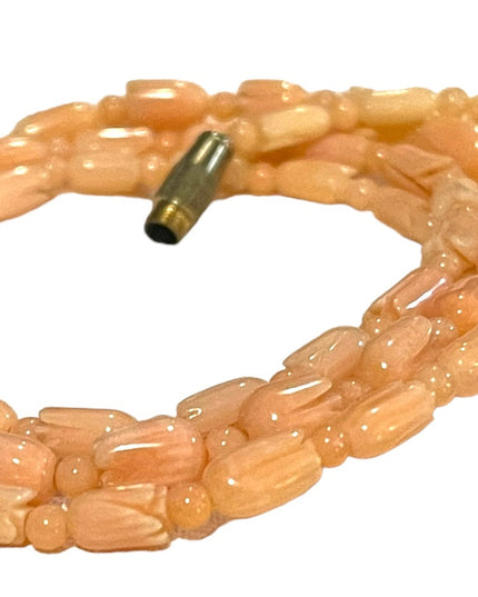 Genuine Carved Hawaii Pikake Coral Necklace 24” Hawaiian Flower 7mm Light Pink