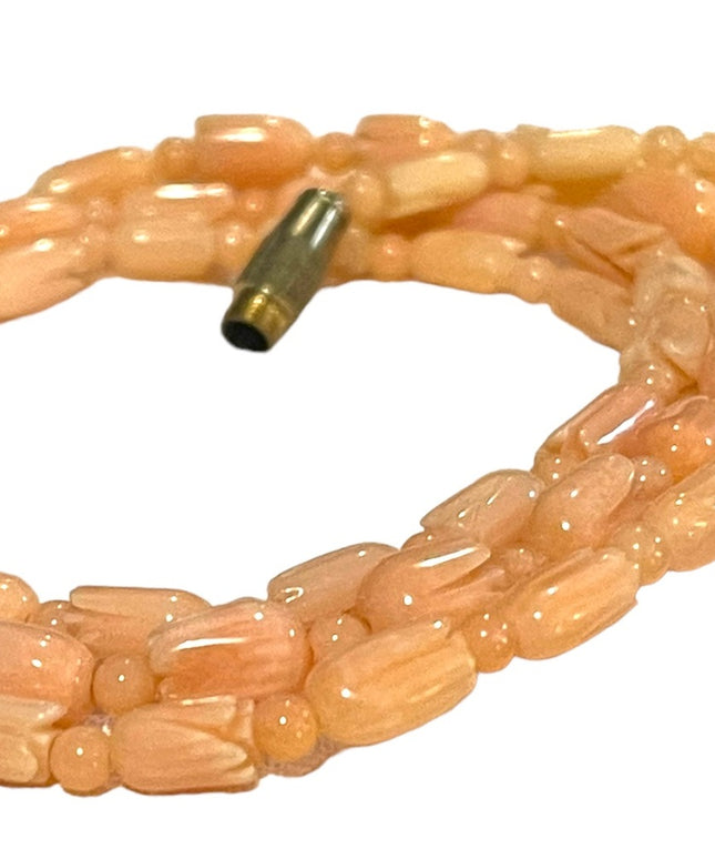 Genuine Carved Hawaii Pikake Coral Necklace 24” Hawaiian Flower 7mm Light Pink