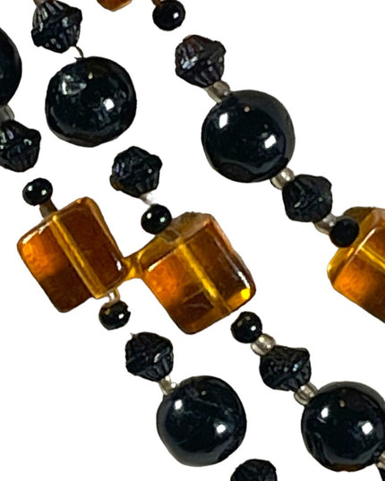 Vintage 1950s 3 stand Hand strung black and honey Amber CZECH Glass Necklace