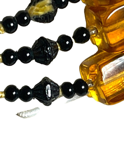 Vintage 1950s 3 stand Hand strung black and honey Amber CZECH Glass Necklace