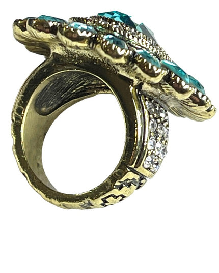 Lareg Retired Heidi Daus London Blue Topaz crystal Ring flower ottoman style
