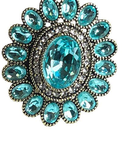Lareg Retired Heidi Daus London Blue Topaz crystal Ring flower ottoman style