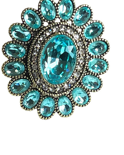 Lareg Retired Heidi Daus London Blue Topaz crystal Ring flower ottoman style