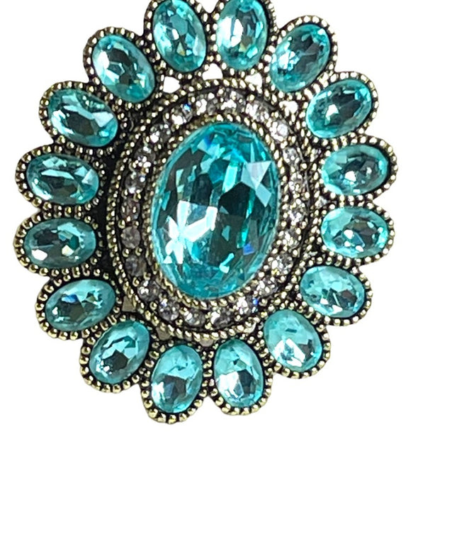 Lareg Retired Heidi Daus London Blue Topaz crystal Ring flower ottoman style