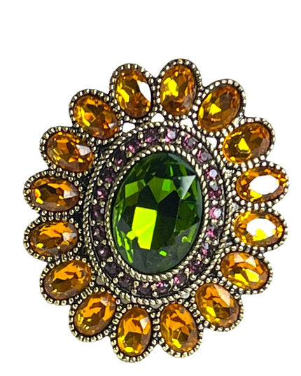 Retired Heidi Daus Large Amber Crystal Ottoman style antiqued ring