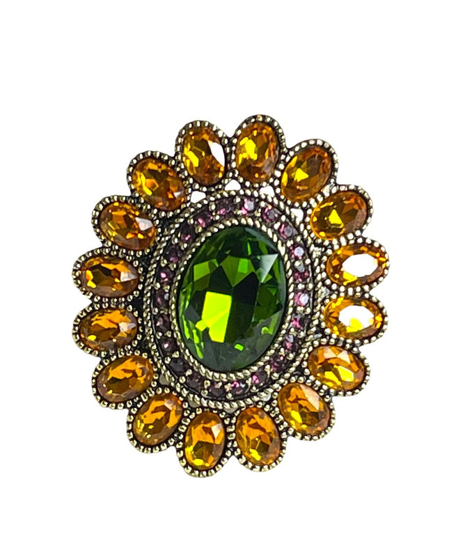 Retired Heidi Daus Large Amber Crystal Ottoman style antiqued ring