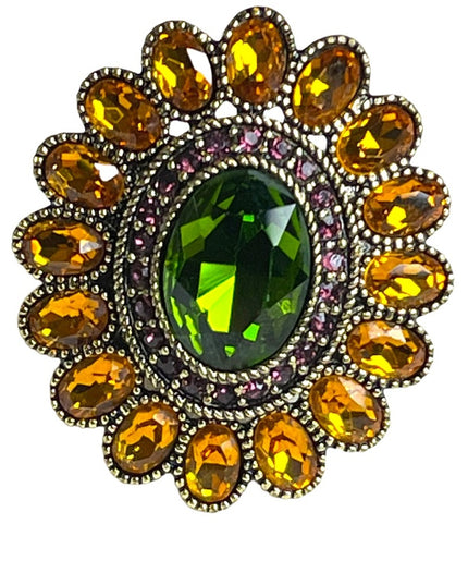 Retired Heidi Daus Large Amber Crystal Ottoman style antiqued ring