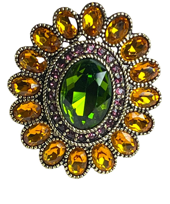 Retired Heidi Daus Large Amber Crystal Ottoman style antiqued ring