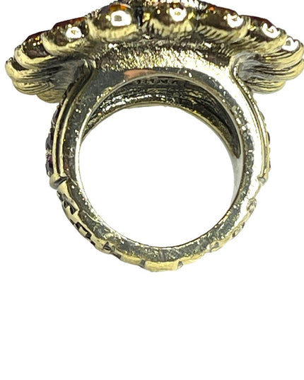Retired Heidi Daus Large Amber Crystal Ottoman style antiqued ring