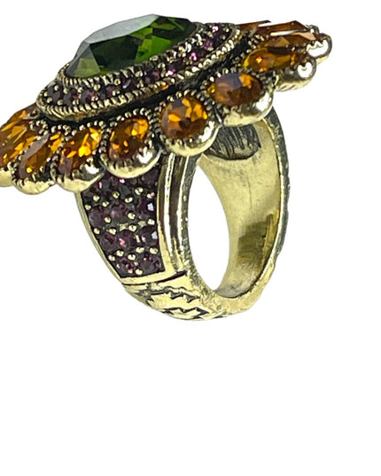 Retired Heidi Daus Large Amber Crystal Ottoman style antiqued ring