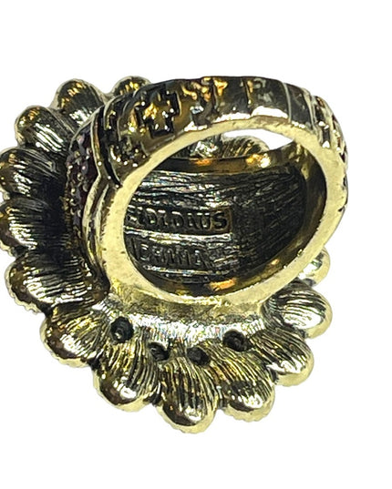 Retired Heidi Daus Large Amber Crystal Ottoman style antiqued ring