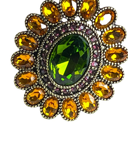 Retired Heidi Daus Large Amber Crystal Ottoman style antiqued ring
