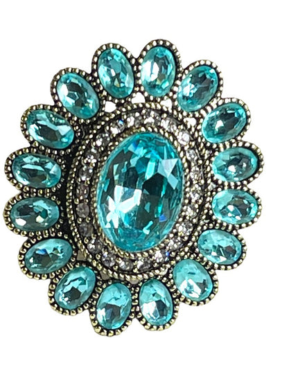 Lareg Retired Heidi Daus London Blue Topaz crystal Ring flower ottoman style
