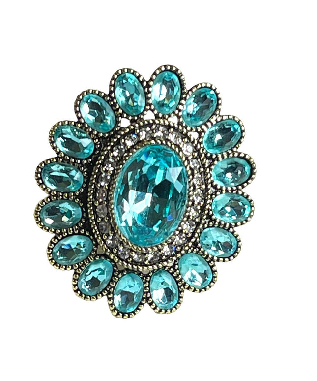 Lareg Retired Heidi Daus London Blue Topaz crystal Ring flower ottoman style