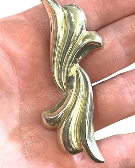 Vintage AJ DAN Sterling silver 925 Handmade Modernist Wave Brooch signed
