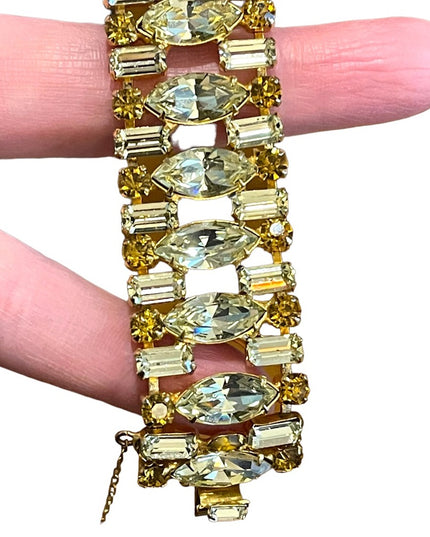 Vintage 1960s Lemon CRYSTAL WEISS Glass  gold finish fancy Chunky bracelet