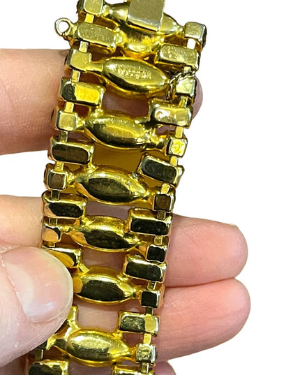 Vintage 1960s Lemon CRYSTAL WEISS Glass  gold finish fancy Chunky bracelet