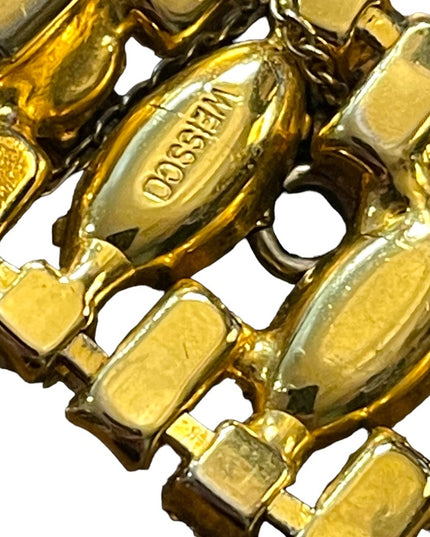 Vintage 1960s Lemon CRYSTAL WEISS Glass  gold finish fancy Chunky bracelet
