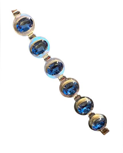 Vintage 1960s Silver finish Blue paste glass chunky statement crystal bracelet
