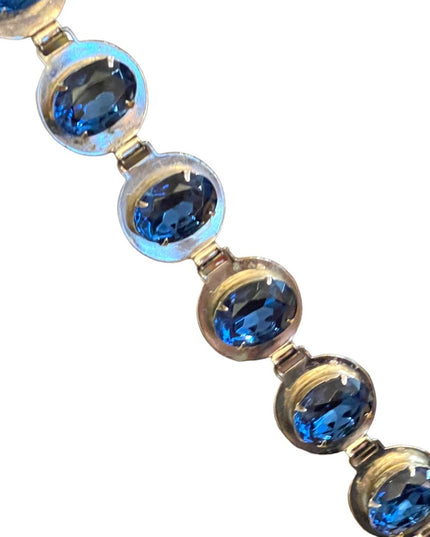 Vintage 1960s Silver finish Blue paste glass chunky statement crystal bracelet
