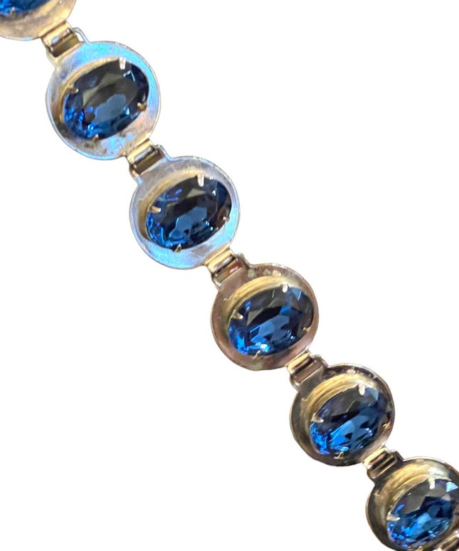Vintage 1960s Silver finish Blue paste glass chunky statement crystal bracelet