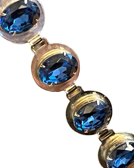 Vintage 1960s Silver finish Blue paste glass chunky statement crystal bracelet