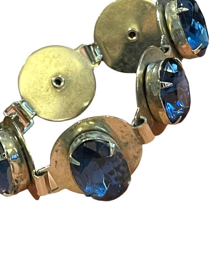 Vintage 1960s Silver finish Blue paste glass chunky statement crystal bracelet