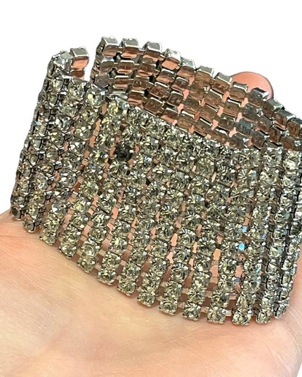 Vintage silver finish Chunky CRYSTAL Statement bracelet 1960s