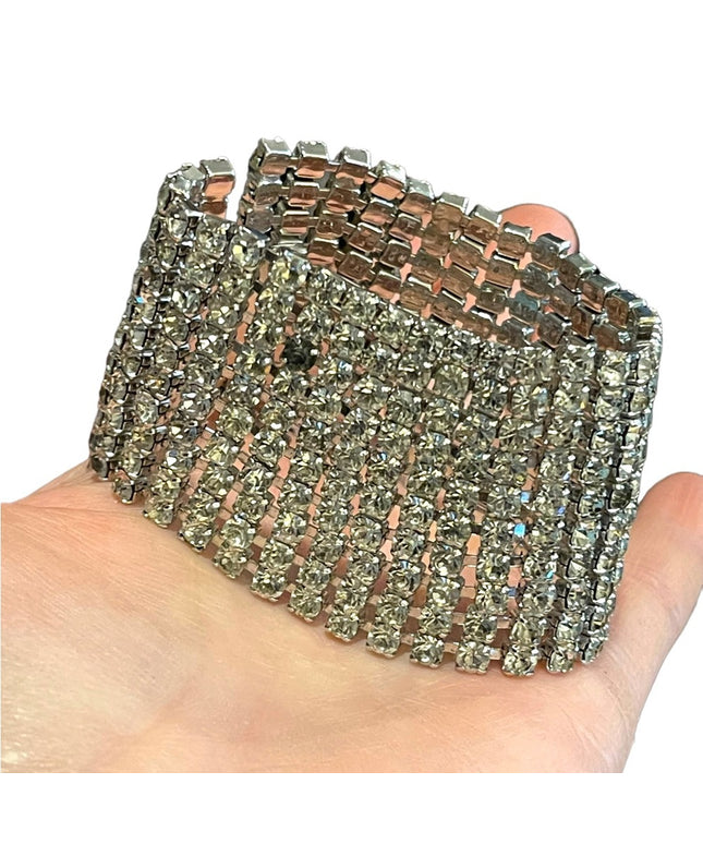 Vintage silver finish Chunky CRYSTAL Statement bracelet 1960s