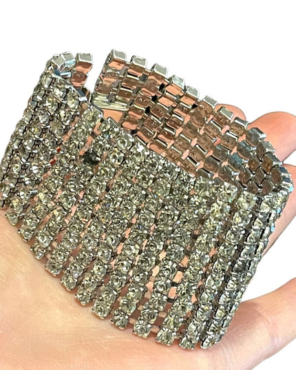Vintage silver finish Chunky CRYSTAL Statement bracelet 1960s