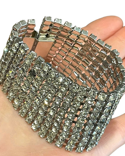 Vintage silver finish Chunky CRYSTAL Statement bracelet 1960s