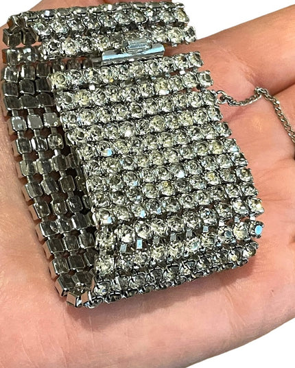 Vintage silver finish Chunky CRYSTAL Statement bracelet 1960s