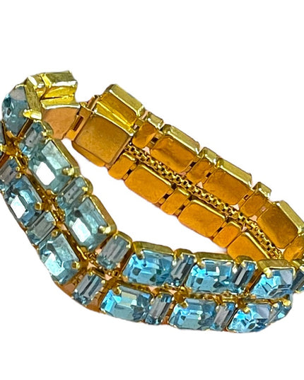 Vintage Gold finish london blue topaz crystal chunky statement bracelet
