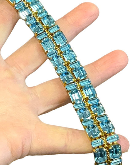 Vintage Gold finish london blue topaz crystal chunky statement bracelet