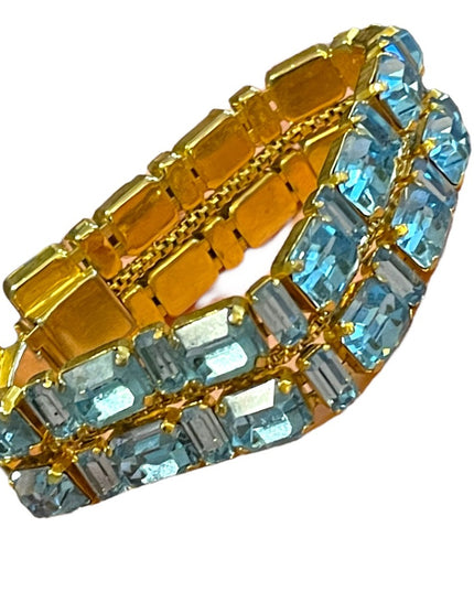 Vintage Gold finish london blue topaz crystal chunky statement bracelet