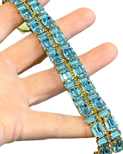 Vintage Gold finish london blue topaz crystal chunky statement bracelet