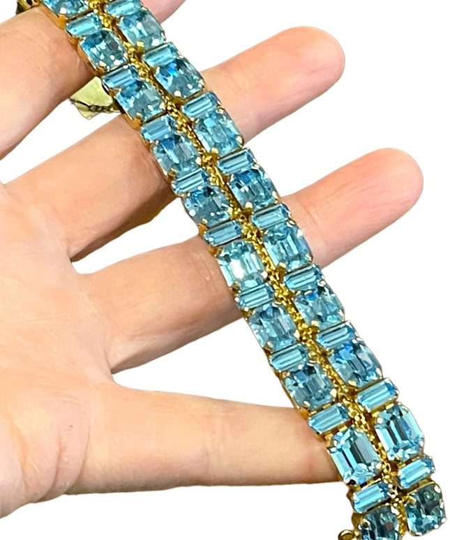 Vintage Gold finish london blue topaz crystal chunky statement bracelet