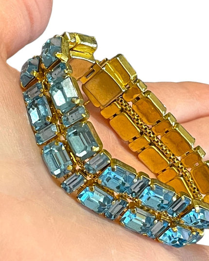 Vintage Gold finish london blue topaz crystal chunky statement bracelet