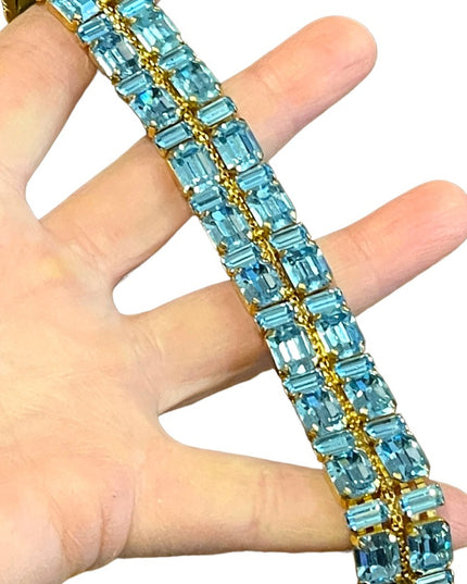 Vintage Gold finish london blue topaz crystal chunky statement bracelet