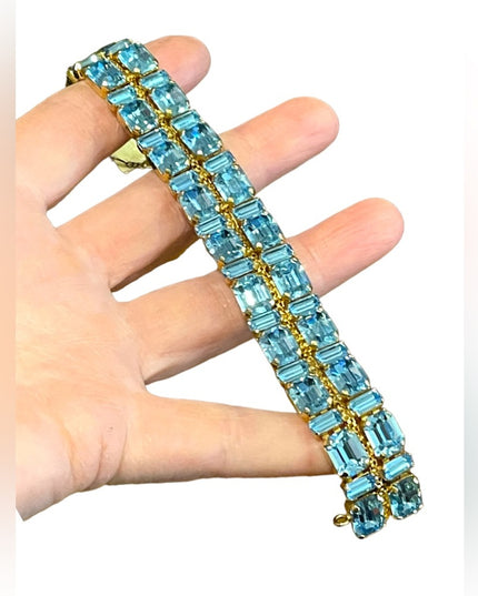 Vintage Gold finish london blue topaz crystal chunky statement bracelet