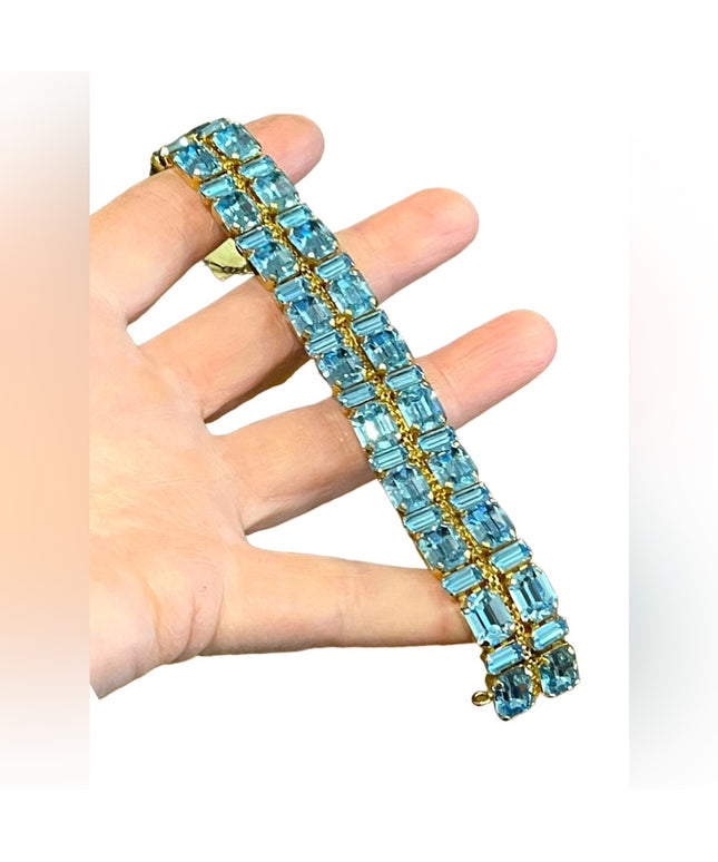 Vintage Gold finish london blue topaz crystal chunky statement bracelet