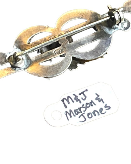 Antique Victorian Etched  Marson & Jones sterling silver bar brooch sterling
