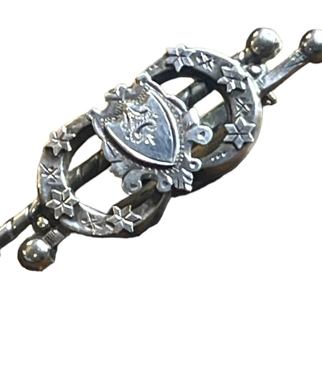 Antique Victorian Etched  Marson & Jones sterling silver bar brooch sterling