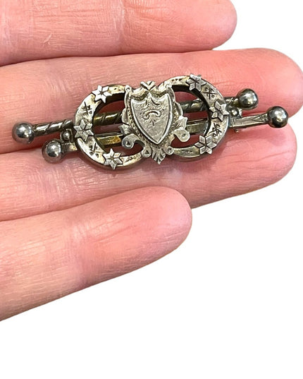 Antique Victorian Etched  Marson & Jones sterling silver bar brooch sterling