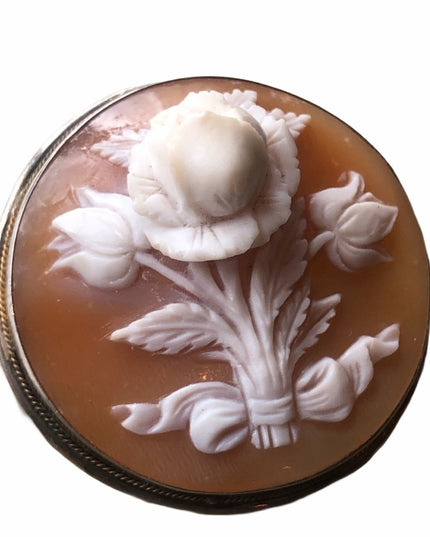Vintage Sterling silver High relief Round flower cameo Brooch