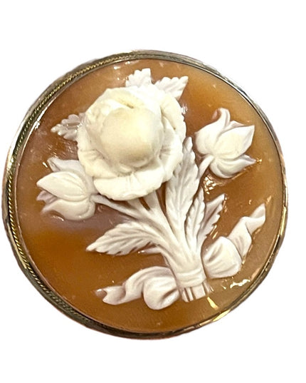 Vintage Sterling silver High relief Round flower cameo Brooch