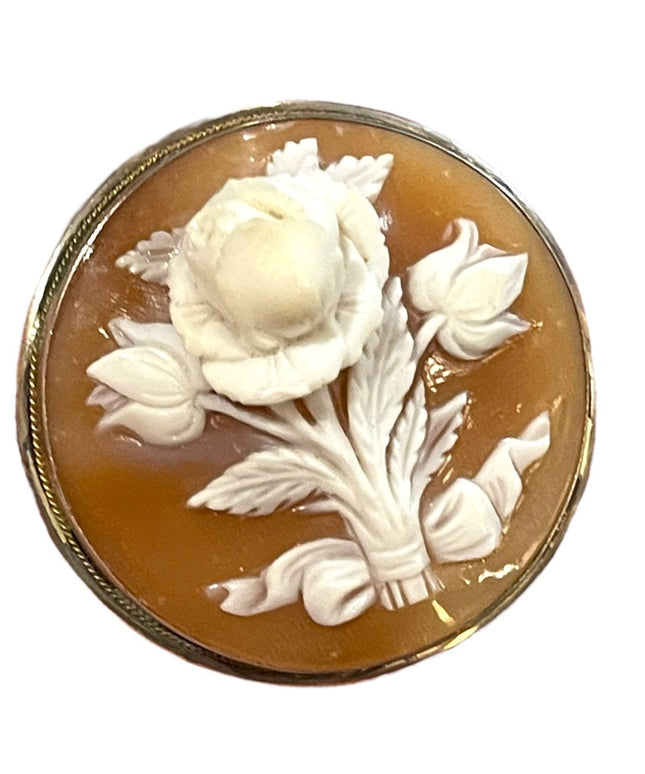 Vintage Sterling silver High relief Round flower cameo Brooch