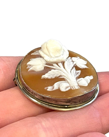 Vintage Sterling silver High relief Round flower cameo Brooch