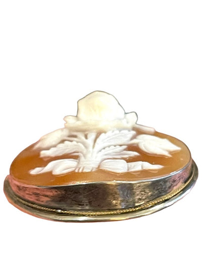 Vintage Sterling silver High relief Round flower cameo Brooch